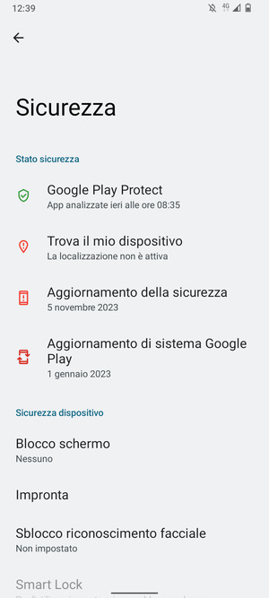 Seleziona Blocco schermo