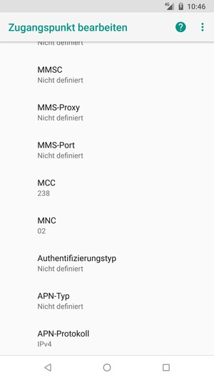 Scrollen Sie nach unten und geben Sie Internetinformationen ein