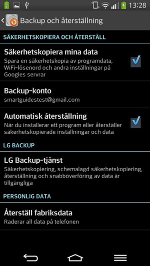 Välj Backup-konto