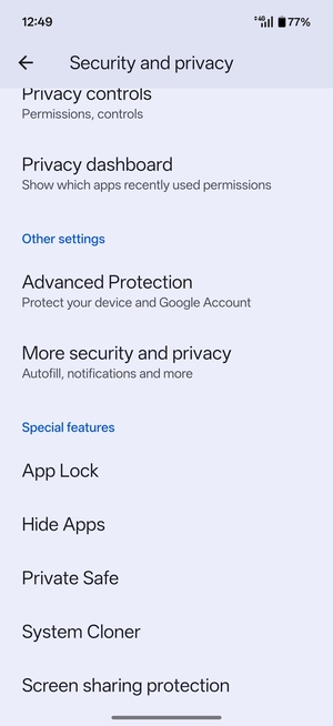 Scroll to and select More  security and privacy