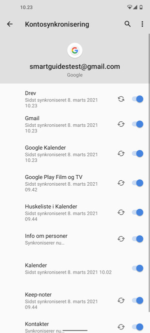 Dine oplysninger vil blive synkroniseret