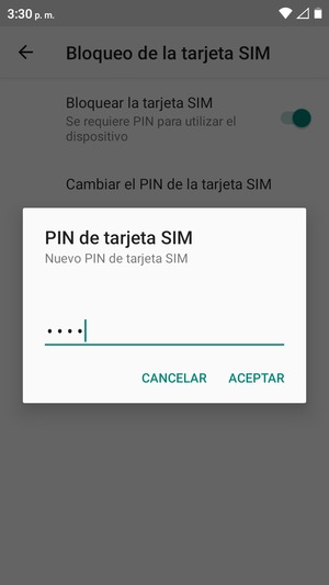 Introduzca su Nuevo PIN de tarjeta SIM y seleccione ACEPTAR