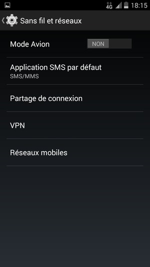 Sélectionnez Partage de connexion