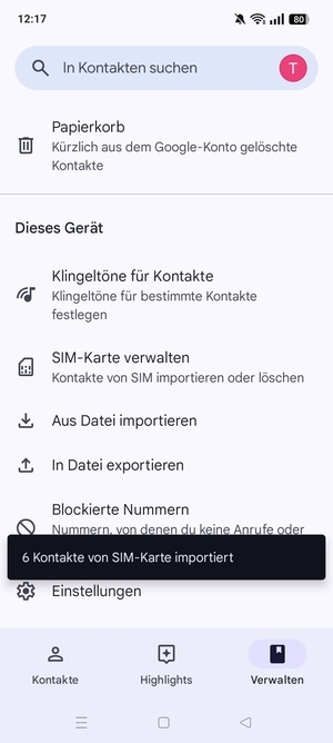 Ihre Kontakte werden in Ihrem Google Konto gespeichert und auf Ihrem Handy gespeichert, wenn Google das nächste Mal synchronisiert wird.
