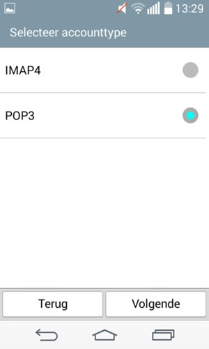 Selecteer IMAP4 of POP3 en selecteer Volgende