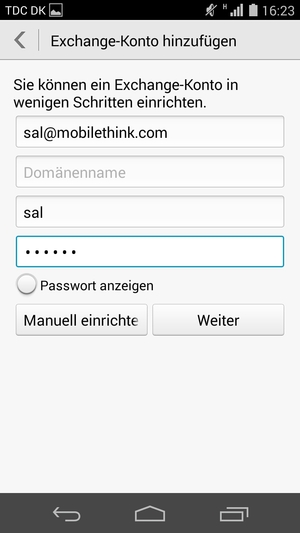 Geben Sie E-Mail-Adresse, Benutzername und Passwort ein. Wählen Sie Weiter