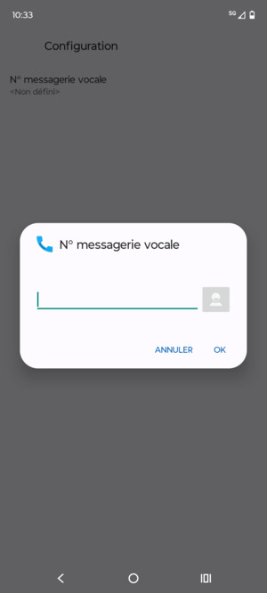 Saisissez le Nº messagerie vocale et sélectionnez OK