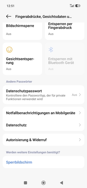 Scrollen Sie und wählen Sie Datenschutz