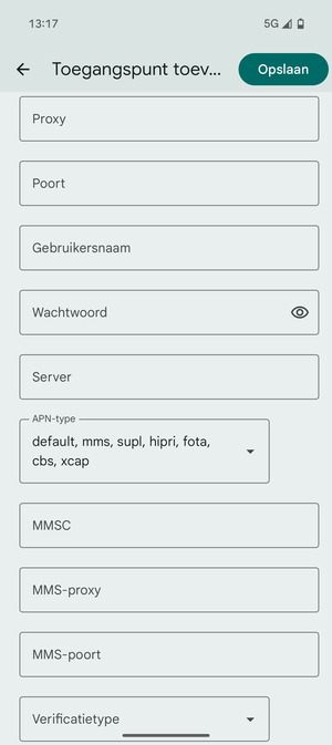 Scroll naar en selecteer APN-type