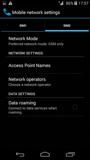 Select SIM1 or SIM2 and select Network Mode