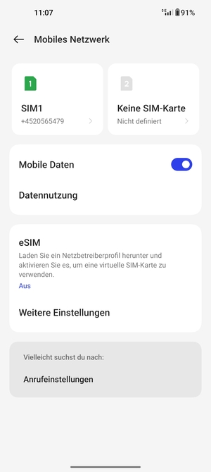 Wählen Sie SIM1 oder SIM2