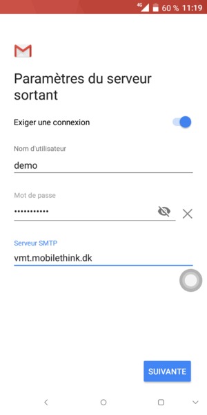 Saisissez l'adresse du serveur sortant