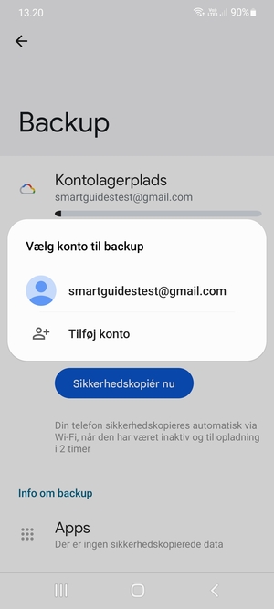 Vælg din sikkerhedskopi-konto