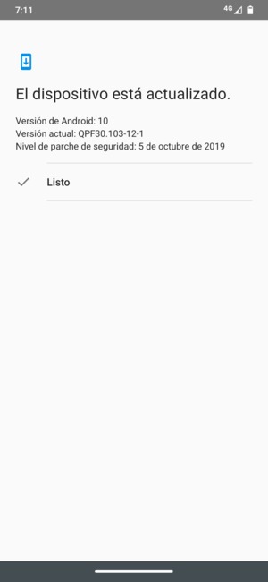 Si su teléfono está actualizado, seleccione Listo