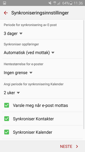 Velg NESTE