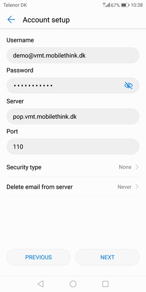 Enter Username and Incoming server address. Select NEXT