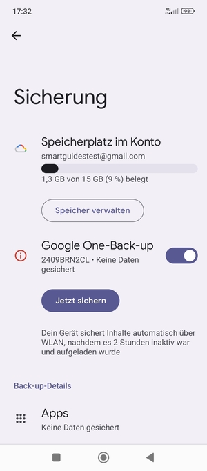 Wählen Sie Speicherplatz im Konto