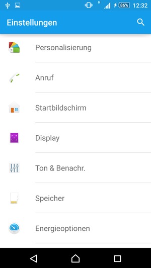 Gehen Sie zurück zum Einstellungen Menü und wählen Sie Energieoptionen