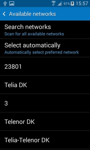 Select a network operator from the list