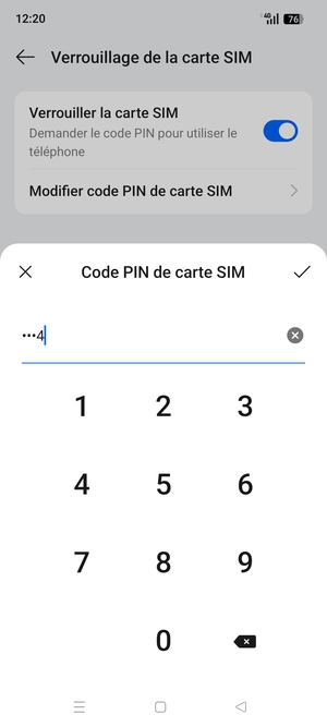 Saisissez Code PIN actuel de carte SIM et sélectionnez OK
