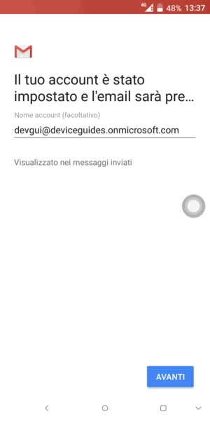 Scegli un nome per il tuo account e seleziona AVANTI