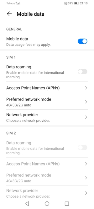 Scroll to SIM 1 or SIM 2 and select Access Point Names (APNs)