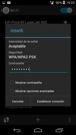 Introduzca la contraseña de Wi-Fi y seleccione Establecer conexion