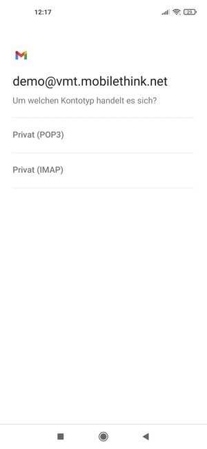Wählen Sie Privat (POP3) oder Privat (IMAP)