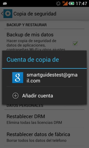 Seleccione su cuenta de copia de seguridad