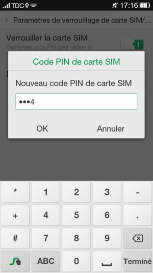 Saisissez votre Nouveau code PIN de carte SIM et sélectionnez OK