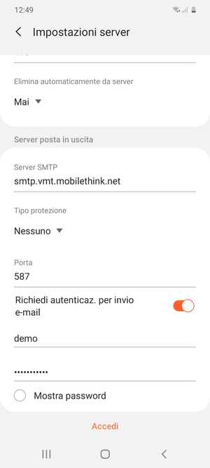 Scorri verso il basso e inserisci l'indirizzo del server di posta in uscita