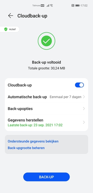 Er wordt nu een back-up aangemaakt
