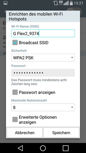 Geben Sie ein Passwort mit mindestens 8 Zeichen ein und wählen Sie Speichern