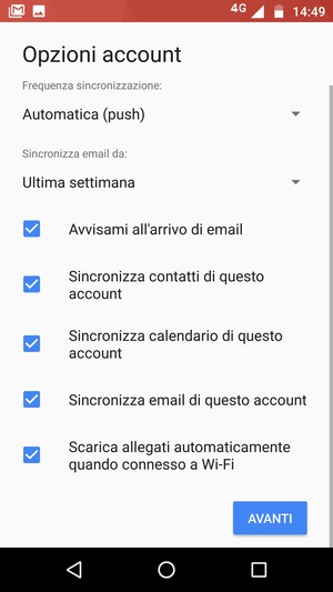 Scorri verso il basso e seleziona AVANTI