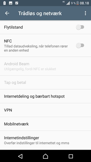 Vælg Internetdeling og bærbart hotspot