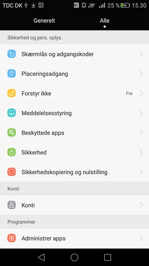 Scroll til og vælg Sikkerhed
