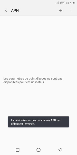 Votre téléphone va être réinitialisé avec les paramètres Internet et MMS par défaut