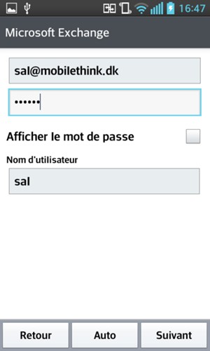 Saisissez votre Adresse e-mail, votre Mot de passe et votre Nom d´utilisateur. Sélectionnez Suivant