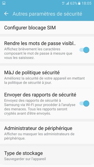 Sélectionnez Configurer blocage SIM