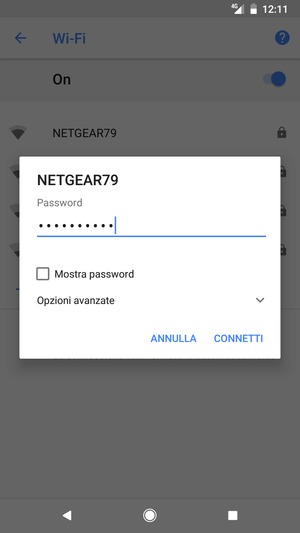 Inserisci la password del Wi-Fi e seleziona CONNETTI