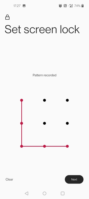 Draw an unlock pattern and select Next