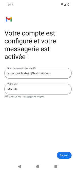 Donnez un nom à votre compte et saisissez votre nom. Sélectionnez Suivant