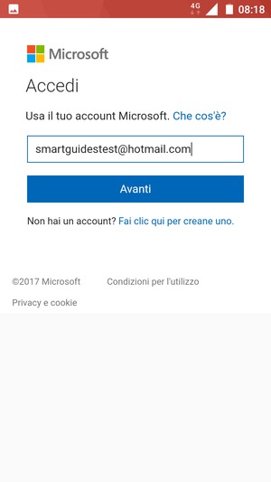 Inserisci il tuo indirizzo Hotmail e seleziona Avanti