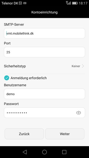 Geben Sie die Server-Adresse für ausgehende Post ein