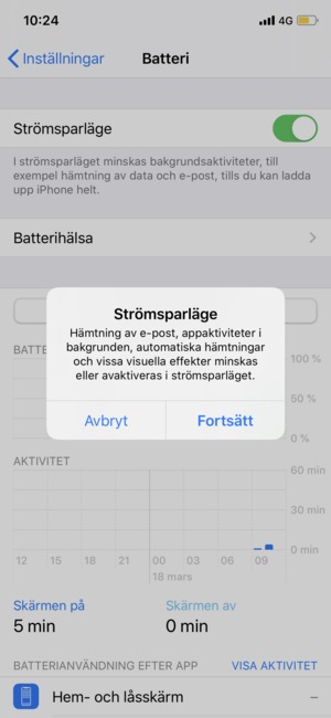Välj Strömsparläge och välj Fortsätt
