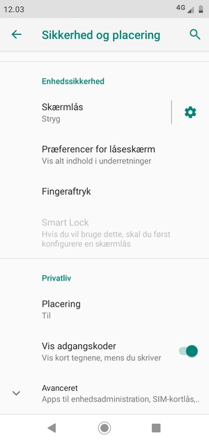 Scroll til og vælg Avanceret