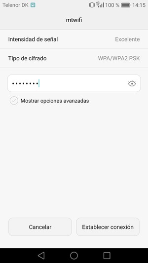 Introduzca la contraseña de Wi-Fi y seleccione Establecer conexión