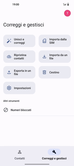 Seleziona Importa dalla SIM