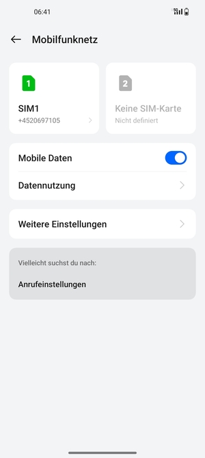 Wählen Sie SIM1 oder SIM2