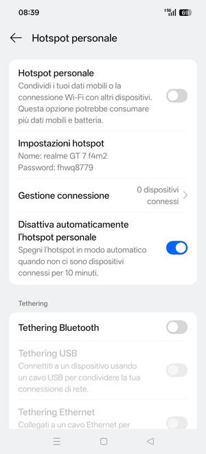 Seleziona Impostazioni hotspot